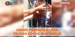 DEMİR PARMAKLIKLARA SIKIŞAN ÇOCUK KURTARILDI