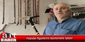 Hayvan figürlerini bastonlara işliyor